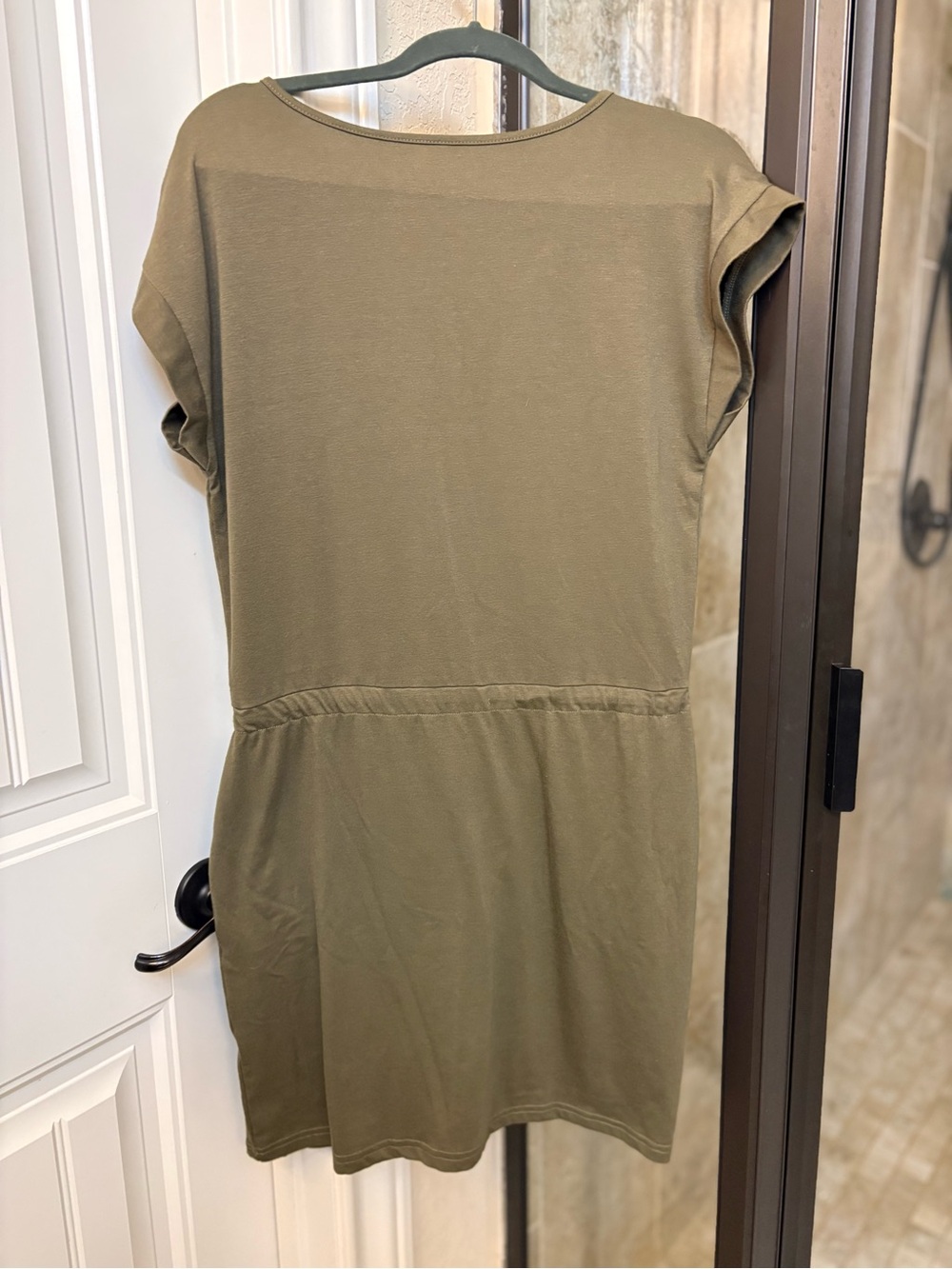 Olive Green Drawstring Pocket Casual Dress - Picture 2 of 3